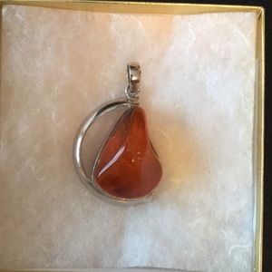 Amber Gemstone Slide/Pendant in Sterling Silver.